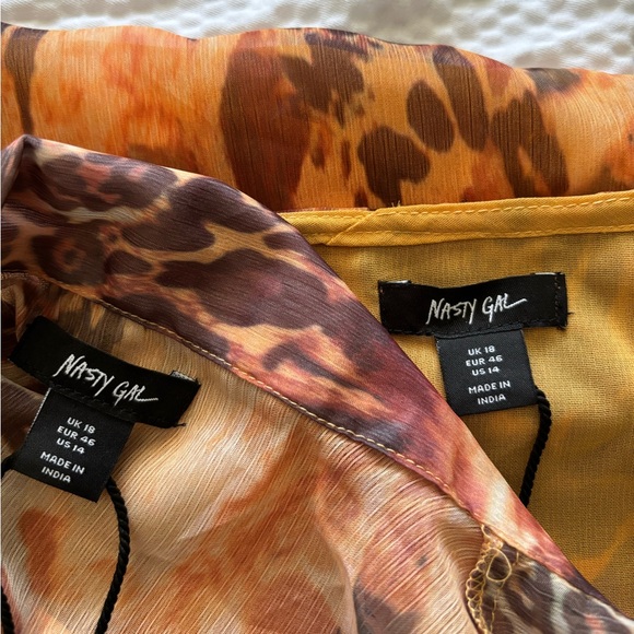 Nasty Gal Animal Print Sheer Bell Sleeve Tie Top 2 Piece Midi Skirt Set - Picture 12 of 12